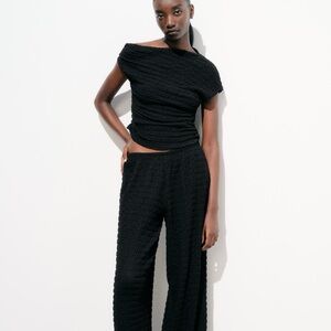 Zara Asymmetric Textured Top - Black